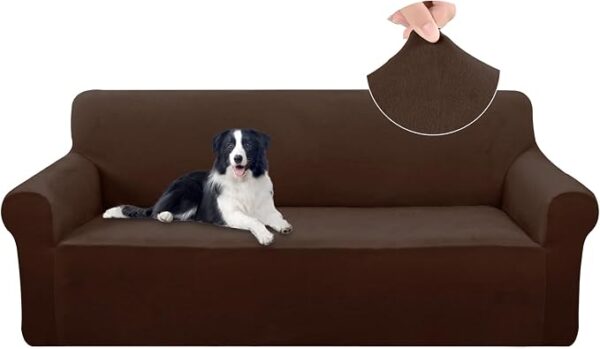 Velvet Sofa Covers Stretch Couch Covers Large, Chocolate 1