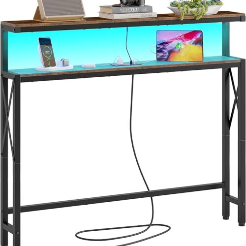 1 46.8" Narrow Console Table, Behind Sofa Couch Table, Rustic Brown