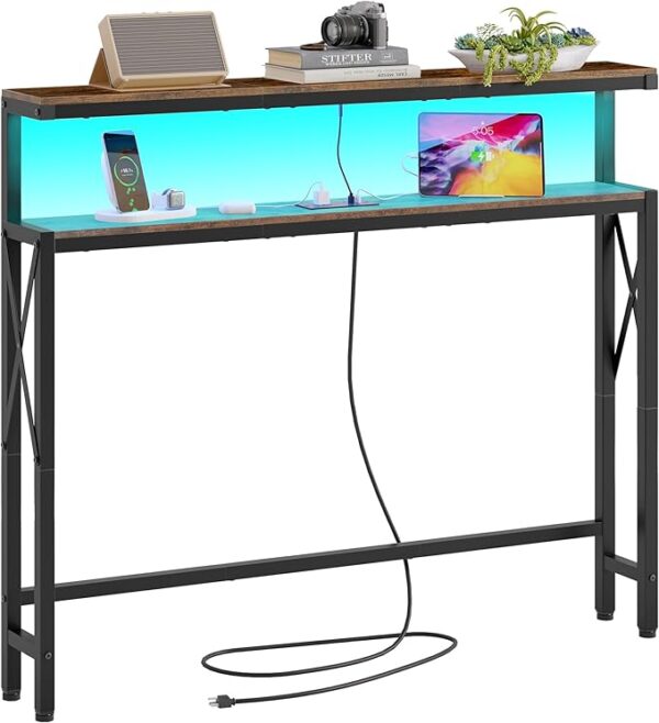 46.8" Narrow Console Table, Behind Sofa Couch Table, Rustic Brown 1