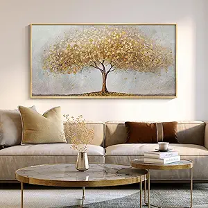 Large Framed Modern Gold Tree of Life Wall Art for Living Room, 24x48 In