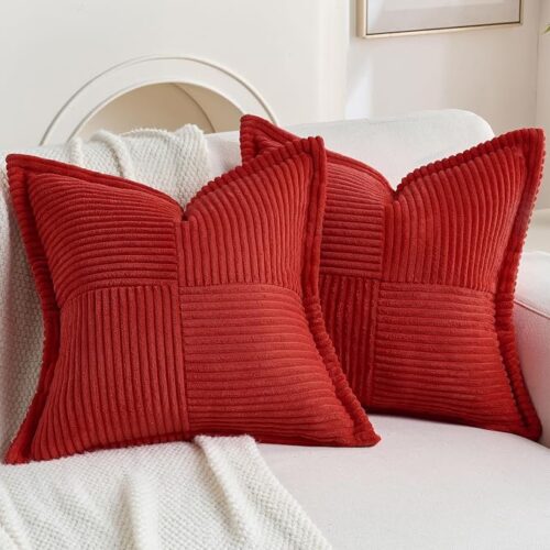 1 Pack of 2 Corduroy Throw Pillow Covers 18x18 Inch, Red