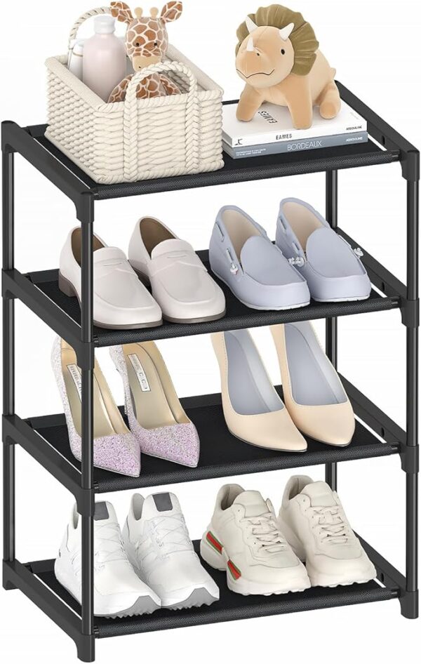 4 Tier Extra Small Shoe Rack (16.3" Wide), Space Saver Shelf 1