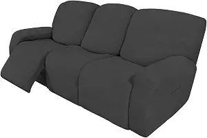 1 Easy-Going 8 Pieces Recliner Couch Stretch Sofa Slipcover Dark Gray