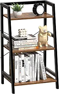 1 3-Tier Bookshelf, Ladder Shelf for Small Spaces, Industrial Short Bookshelf, Small Bookcase for Living Room, Bedroom, Home Office, Kitchen, 11.8 "D x 16.5" W x 31.3 "H, Rustic Brown
