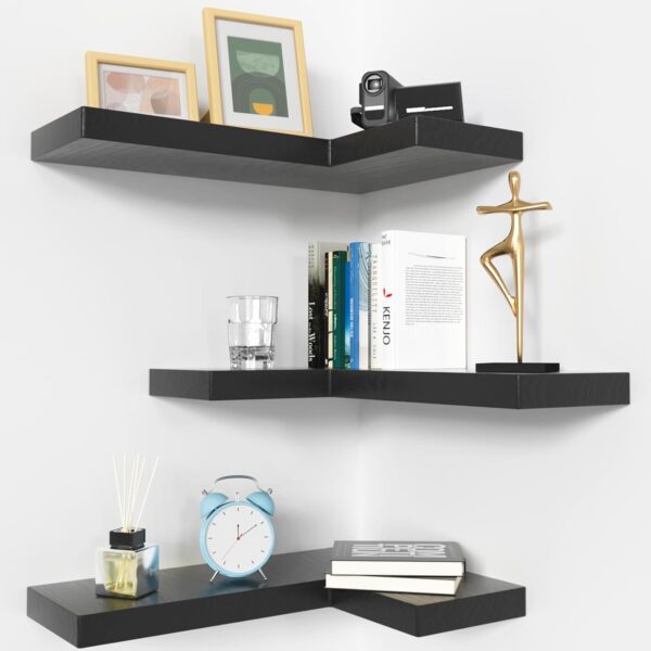 Floating Corner Shelves Wall Mounted with Invisible Brackets Set of 3 1