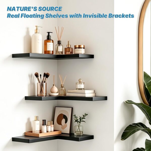 Floating Corner Shelves Wall Mounted with Invisible Brackets Set of 3 3