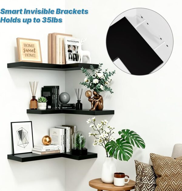 Floating Corner Shelves Wall Mounted with Invisible Brackets Set of 3 4