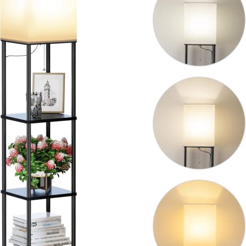 WF0394MAX_1 SUNMORY Floor Lamp with Shelves, Standing Lamps for Living Room, Black