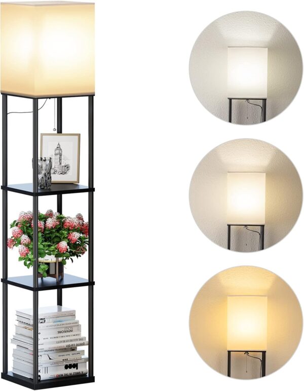 SUNMORY Floor Lamp with Shelves, Standing Lamps for Living Room, Black 1