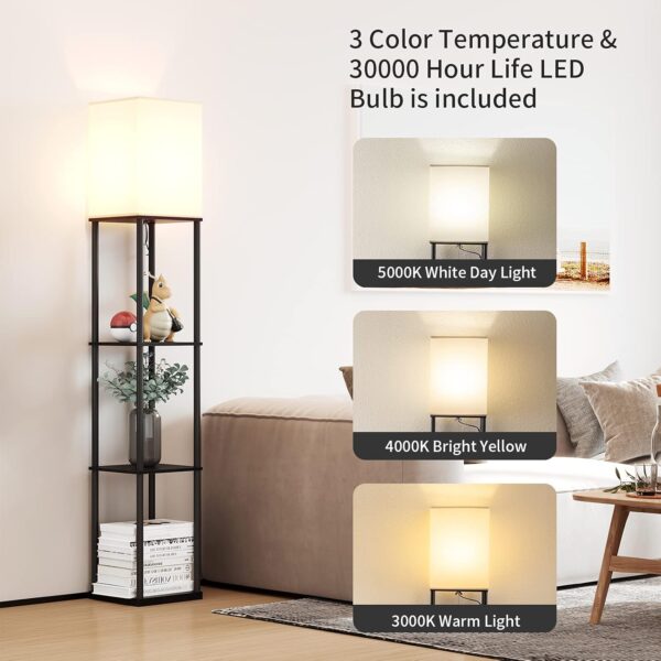 SUNMORY Floor Lamp with Shelves, Standing Lamps for Living Room, Black 2