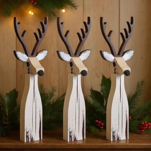 WF10240MAX_1 Syhood 3 Pcs Rustic Christmas Table Decorations, Wooden Reindeer Figurines