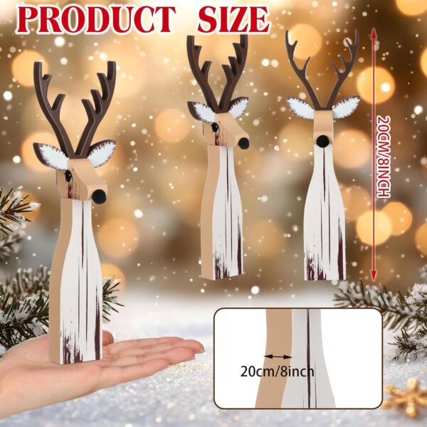 Syhood 3 Pcs Rustic Christmas Table Decorations, Wooden Reindeer Figurines 2