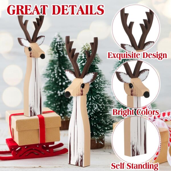 Syhood 3 Pcs Rustic Christmas Table Decorations, Wooden Reindeer Figurines 4