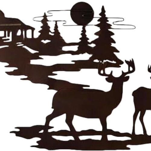 WF10809MAX_1 Metal Wall Art by Prime Goods. Aesthetic Room Decor. Rustic Retreat. Black Metal Wall Decor with Woodland Cabin & Deer. Great Art for Living Room, Bedroom, or Outdoor Space