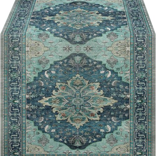 WF11211MAX_1 OYIMUA Boho Floral Pattern Summer Table Runner 72 Inches Long Teal and Blue Runners for Tables Rustic Spring Fall Decorations for Home Indoor and Outdoor Party Decor