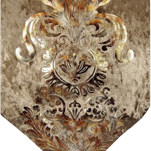 WF11790MAX_1 Elegant Luxury Shiny Bronze Velvet Damask Deco Tassels Wedding Party Hotel Restaurant Bed Table Runner Cloth (13inch x 82inch)