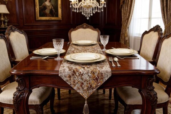 Elegant Luxury Shiny Bronze Velvet Damask Deco Tassels Wedding Party Hotel Restaurant Bed Table Runner Cloth (13inch x 82inch) 3
