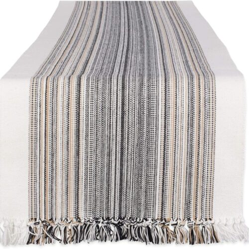 WF11864MAX_1 DII Everyday Collection Fringed Stripe Tabletop, Table Runner, 14x72, Black