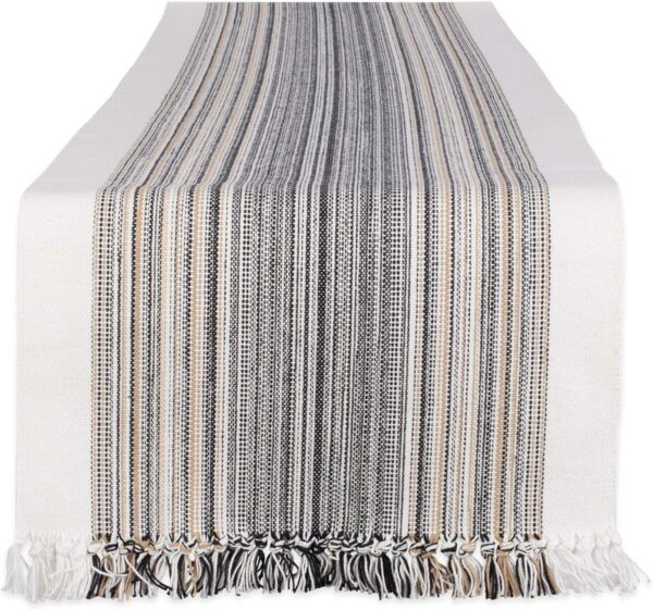 DII Everyday Collection Fringed Stripe Tabletop, Table Runner, 14x72, Black 1