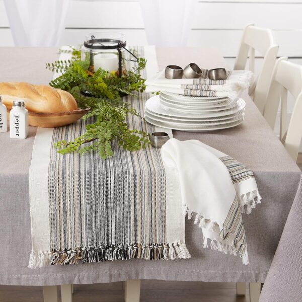 DII Everyday Collection Fringed Stripe Tabletop, Table Runner, 14x72, Black 3