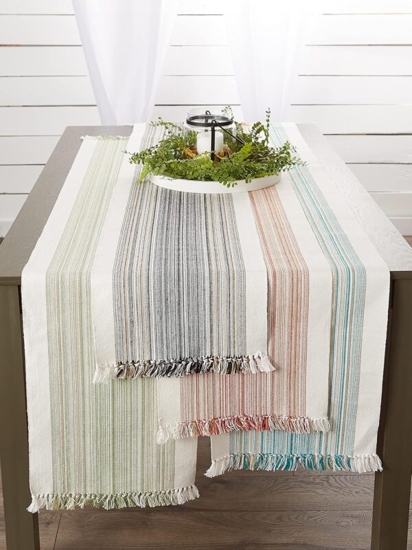 DII Everyday Collection Fringed Stripe Tabletop, Table Runner, 14x72, Black 4