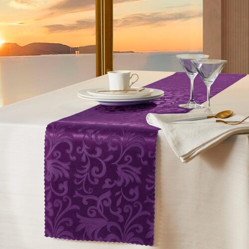 Manyshofu Purple Jacquard Satin Table Runner 12x108 - 12 Pieces