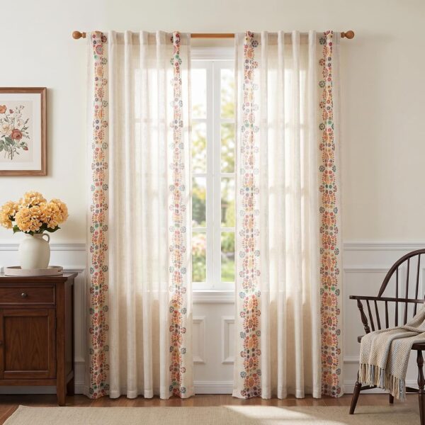 MEETSKY Boho Floral Patterned Linen Curtains for Living Room 50x84,2 Panels 2