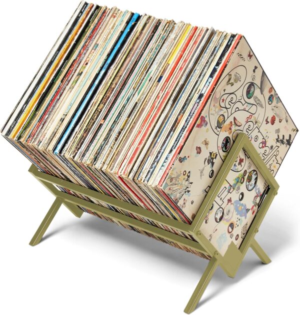 MODERN VINYL Record Storage Holder - Vinyl Record Holder Stand 80-100 LP - Vinyl Record Storage RacK - Quick Assebmly with Divider Support Bar - Organize Albums, Book, Magazine, File (Gold 1 Tier) 1
