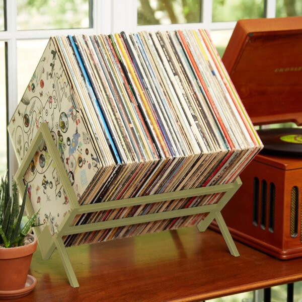 MODERN VINYL Record Storage Holder - Vinyl Record Holder Stand 80-100 LP - Vinyl Record Storage RacK - Quick Assebmly with Divider Support Bar - Organize Albums, Book, Magazine, File (Gold 1 Tier) 3