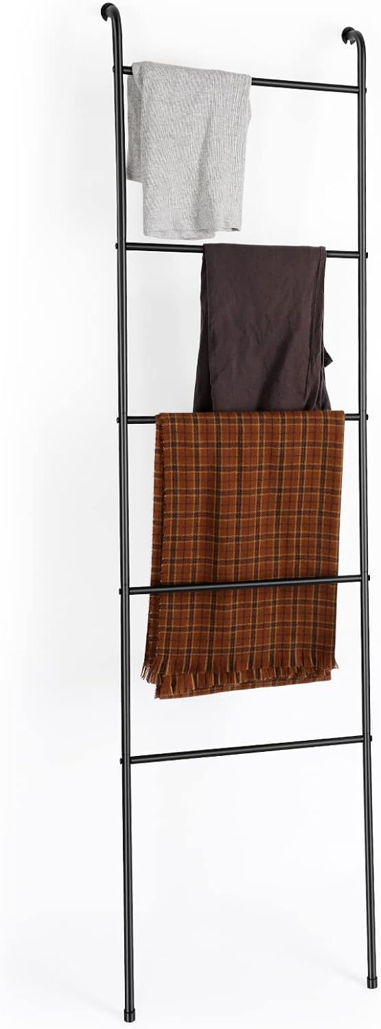 Metal Blanket Ladder Set of 2 Black Blanket Ladders for the Living Room Towel Ladder Rack Holder for Bathroom Bedroom (Black) 1