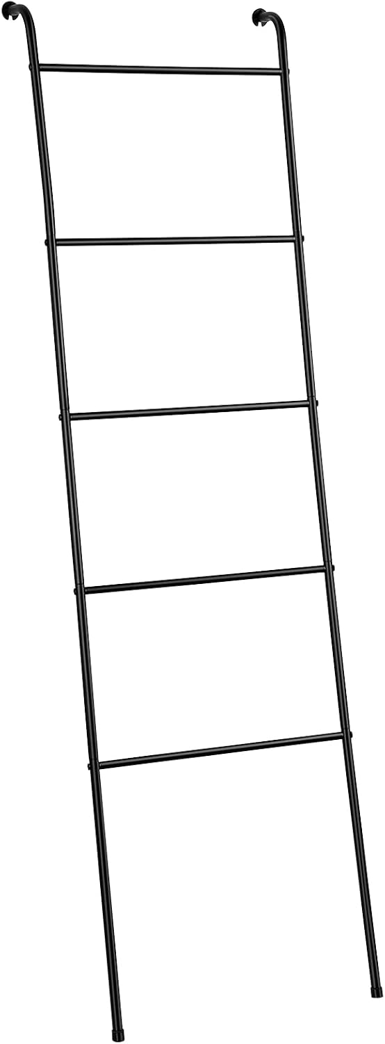 Metal Blanket Ladder Set of 2 Black Blanket Ladders for the Living Room Towel Ladder Rack Holder for Bathroom Bedroom (Black) 2