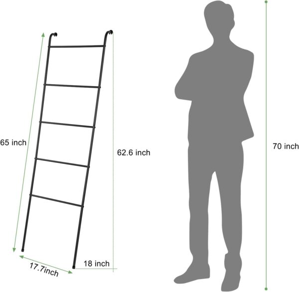 Metal Blanket Ladder Set of 2 Black Blanket Ladders for the Living Room Towel Ladder Rack Holder for Bathroom Bedroom (Black) 3