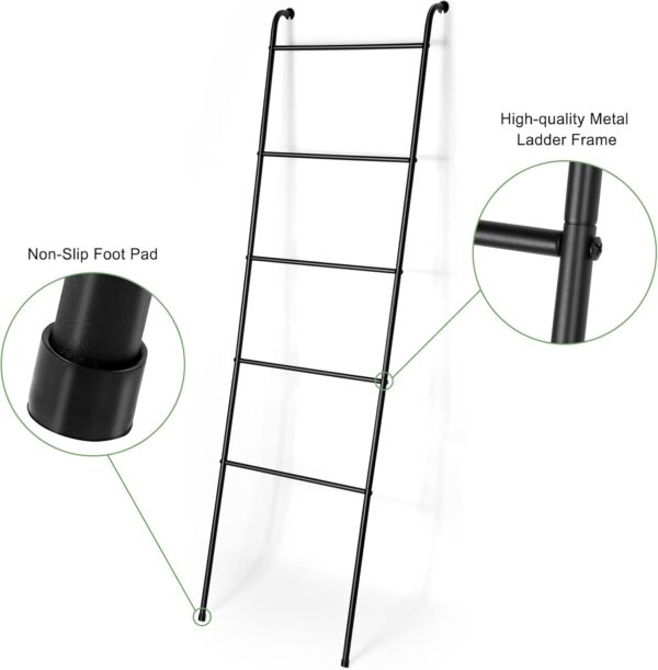 Metal Blanket Ladder Set of 2 Black Blanket Ladders for the Living Room Towel Ladder Rack Holder for Bathroom Bedroom (Black) 4