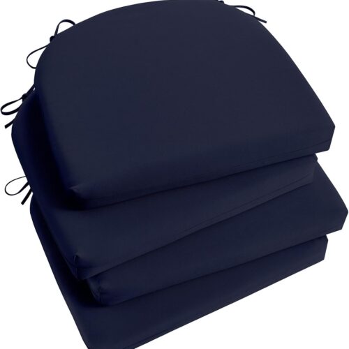 WF2045MAX_1 Basic Beyond Outdoor Chair Cushions Set of 4, Outdoor Cushions for Patio Furniture, Water Resistant Patio Chair Cushions with 2 Ties, 17x16x2, Navy