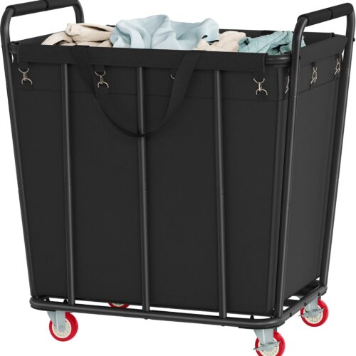 Hoctieon Large Laundry Cart with Wheels, 400L Heavy Duty Laundry Basket Organizer, Rolling Hamper Sorter for Clothes Storage, Industrial Dirty Clothes Hamper for Home & Hotel, Black