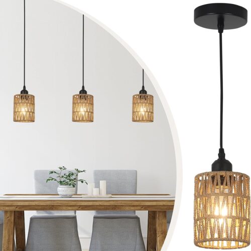 WF5933MAX_1 LAMSU 3 Pack Rattan Pendant Lights Kitchen Island, Farmhouse Pendant Lighting with Hand Woven Wicker Shade, Boho Chandelier Light Fixtures Ceiling Hanging for Dining Room Bedroom Foyer Hallway