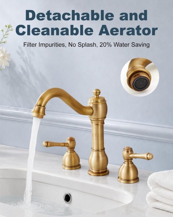 Aolemi Widespread Bathroom Sink Faucet 3 Hole Metal Lever Antique Brass 2