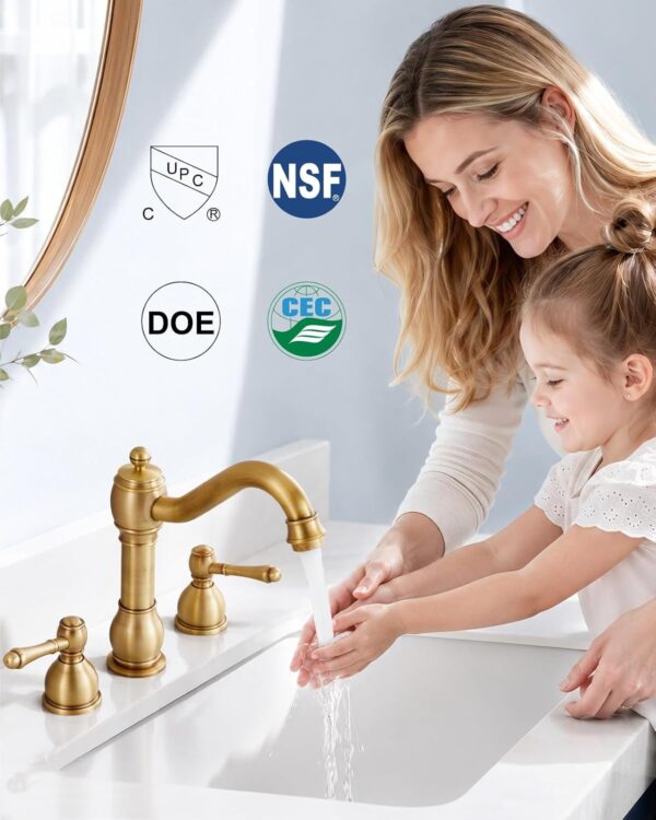 Aolemi Widespread Bathroom Sink Faucet 3 Hole Metal Lever Antique Brass 4