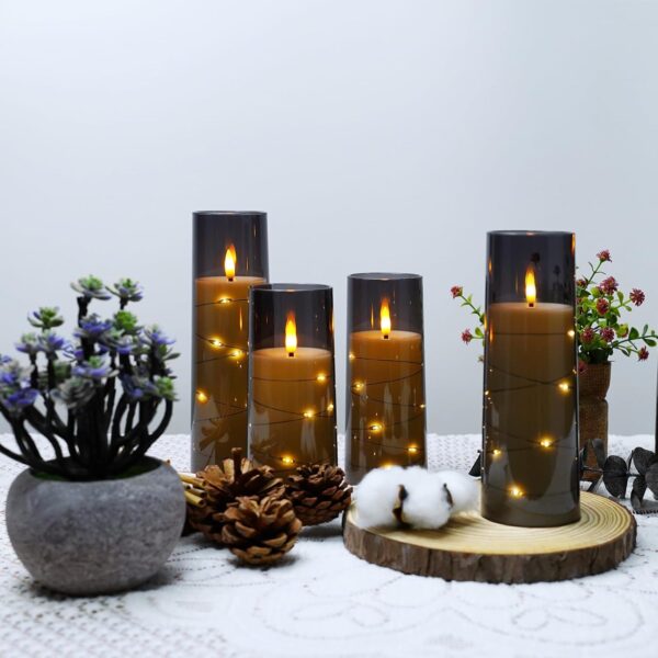 kakoya Flameless LED Candles with Timer 5 Pc Flickering Flameless Candles for Romantic Ambiance and Home Decoration Stable Acrylic Shell,with Embedded Star String,Battery Operated Candles(Grey) 3