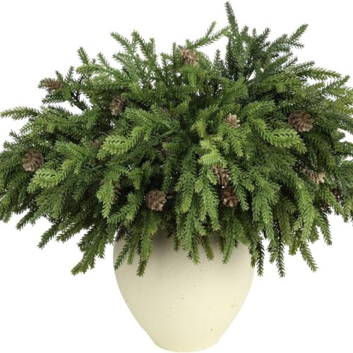 6 Pcs Full Realistic Greenery Christmas Pine Branches Stems with Pine Cones