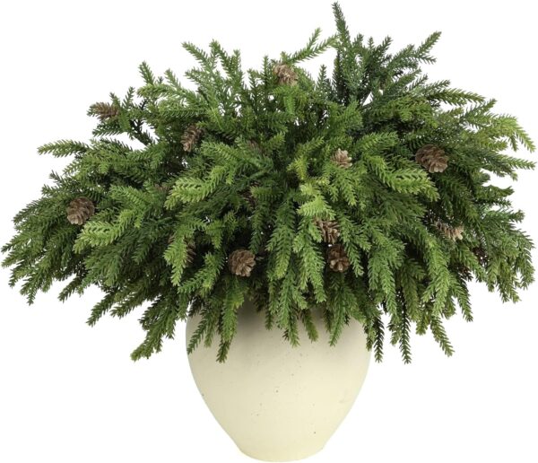 6 Pcs Full Realistic Greenery Christmas Pine Branches Stems with Pine Cones 1