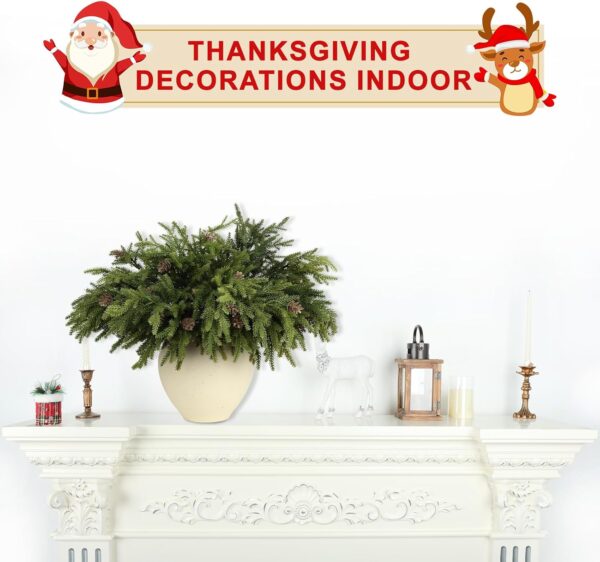 6 Pcs Full Realistic Greenery Christmas Pine Branches Stems with Pine Cones 3