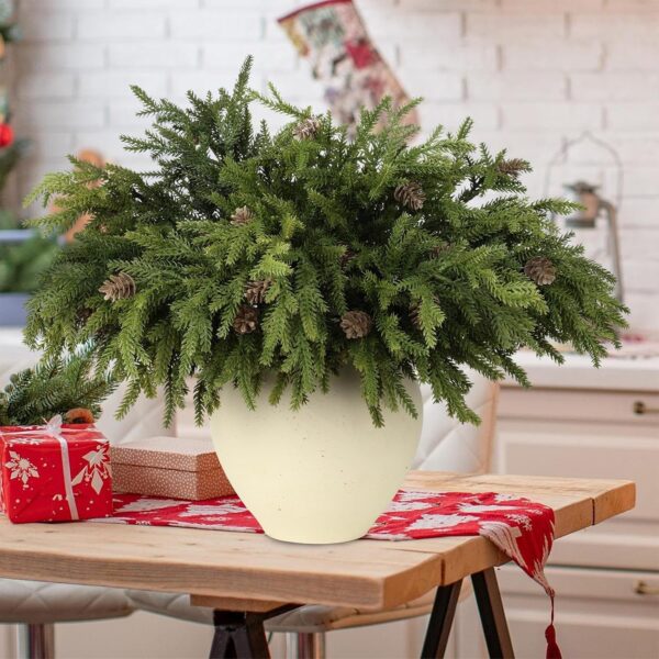 6 Pcs Full Realistic Greenery Christmas Pine Branches Stems with Pine Cones 4