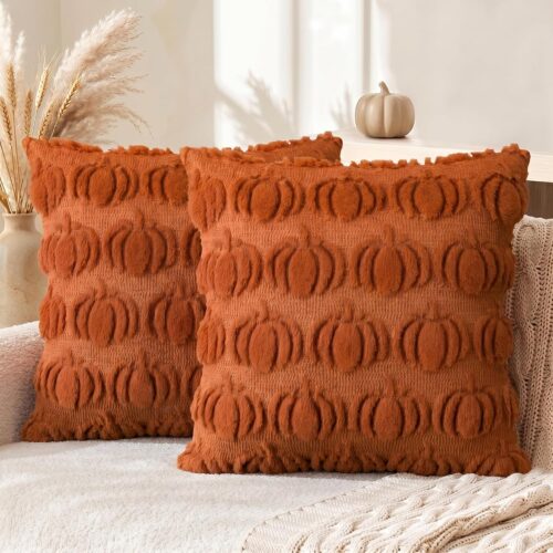 WF6476MAX_1 AVOIN colorlife Caramel Fall Pumpkin Throw Pillow Covers 18x18 Inch