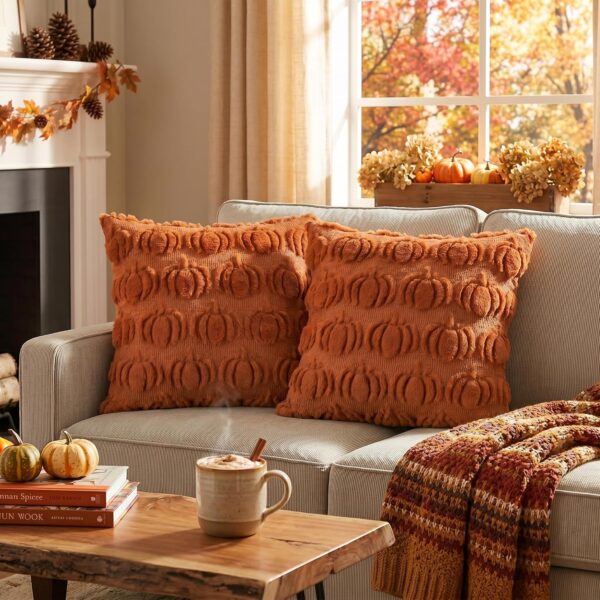 AVOIN colorlife Caramel Fall Pumpkin Throw Pillow Covers 18x18 Inch 2
