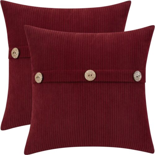 WF6493MAX_1 HWY 50 Burgundy Red Chenille Throw Pillow Covers 18x18 Inch Buttons