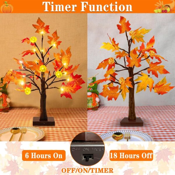 TURNMEON Fall Decor 2 Pack 18 Inch Prelit Fall Maple Tree 48 LEDs Timer 3