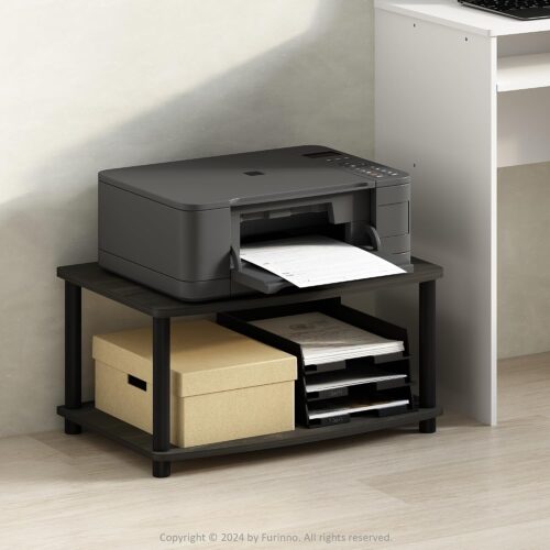 Furinno Turn-N-Tube 2-Tier Printer Table with Storage, Under Desk Printer Stand, Toolless Assembly, for CPU, Work Supplies, Home Office, Espresso