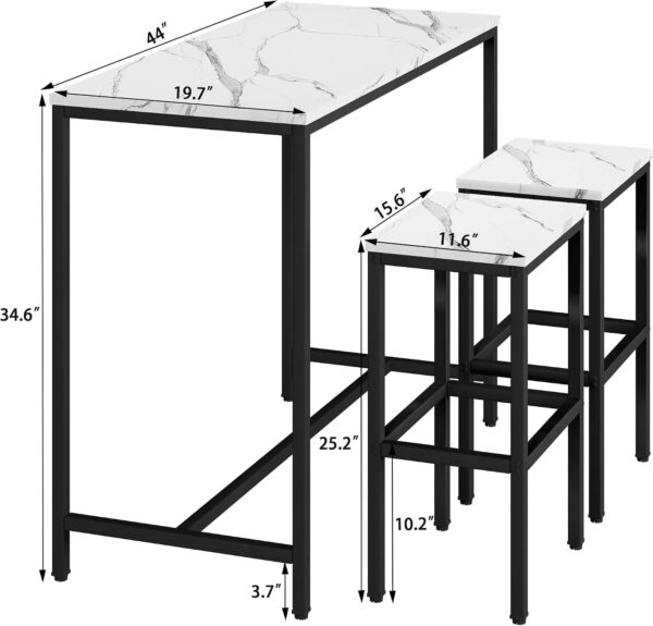 Aklaus Bar Table Set,44" White Faux Marble Top Bar Table and Chairs Set,Counter Height Bartable with 2 Bar Stools,3 Piece Kitchen Breakfast Table for Living Room Dining Room Apartment 3