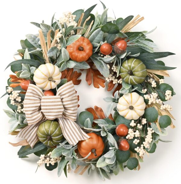 22'' Fall Wreaths for Front Door, Fall Decorations for Home Autumn Wreath 1